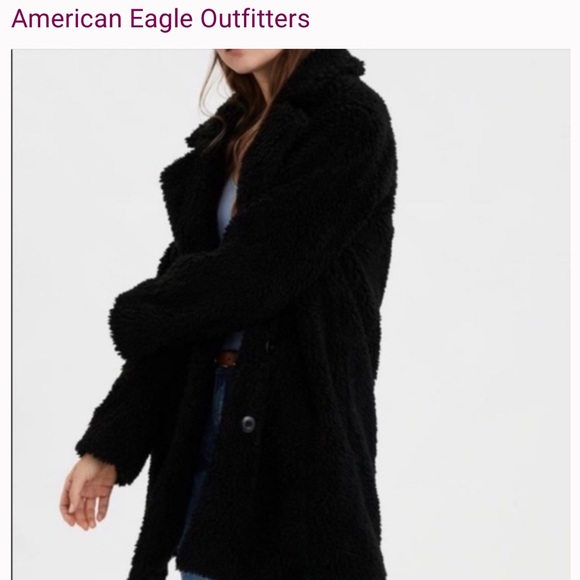 American Eagle Teddy Fuzzy Sherpa black coat Size Medium M - Picture 2 of 11